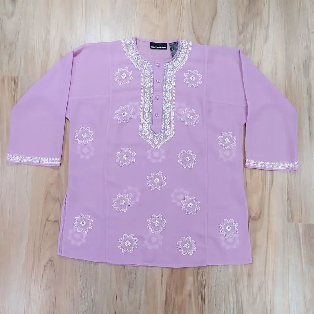 🔹️DKNY Jeans Lavender Sheer Tunic Cover-up/Blouse Small